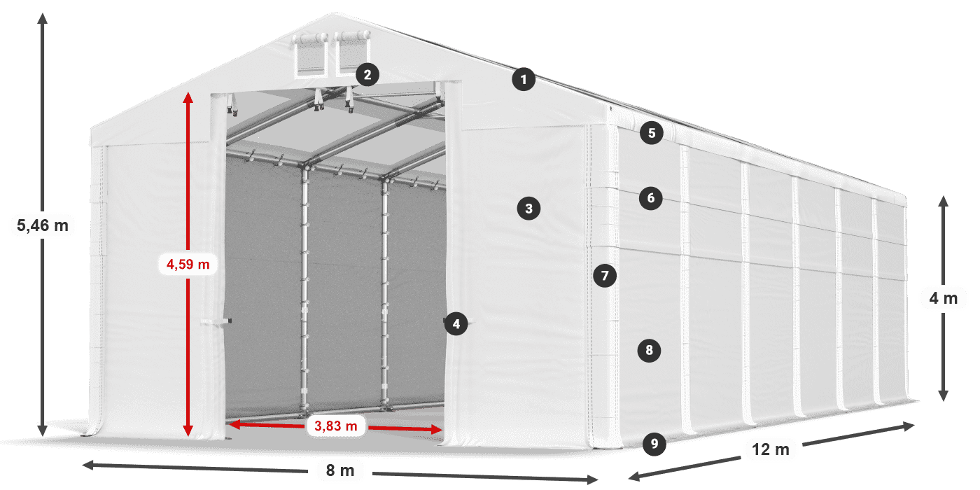 Střecha: MS T 580 PVC Stěny: SD 500 PVC 4m legenda