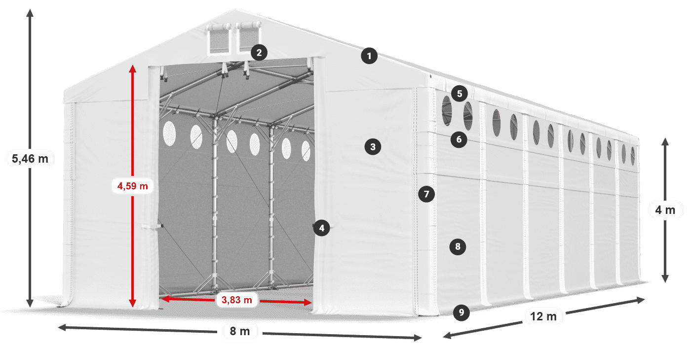 Střecha: SD 560 PVC Stěny: FR O 620 PVC legenda 4m