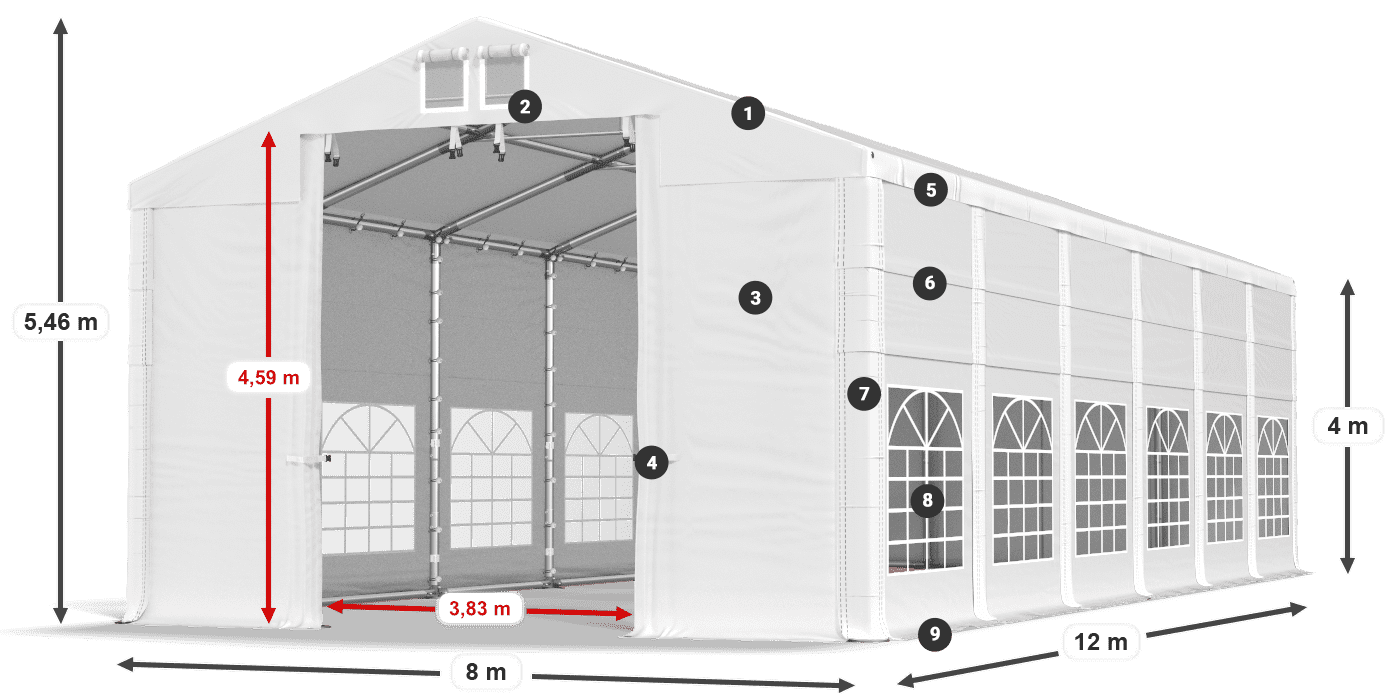 Střecha: SD 560 PVC Stěny: FR 620 PVC legenda 4m