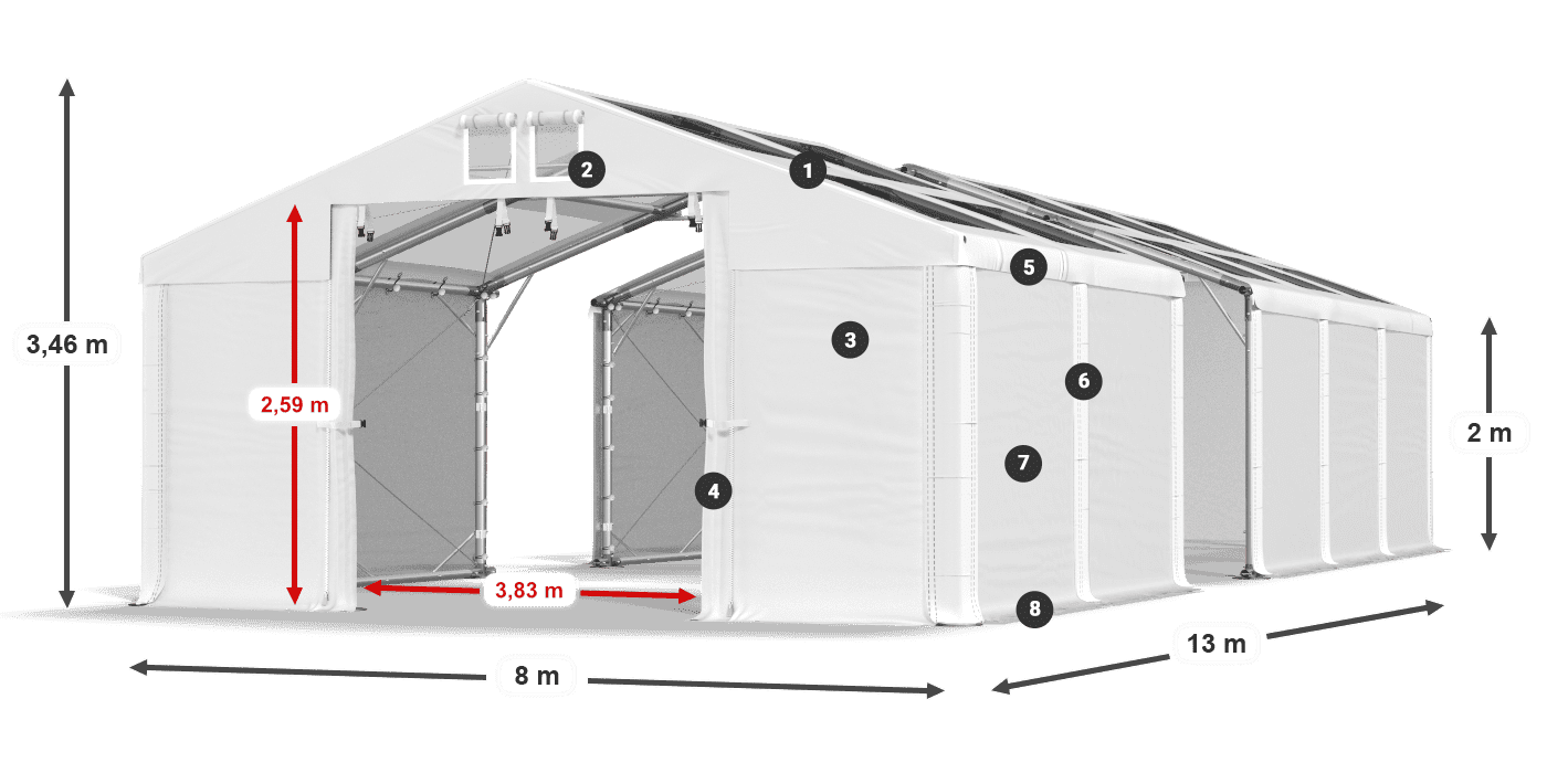 Střecha: MS T 580 PVC Stěny: FR 620 PVC 2m legenda