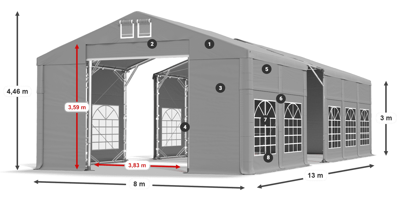 Střecha: FR 620 PVC Stěny: SD 500 PVC 3m legenda