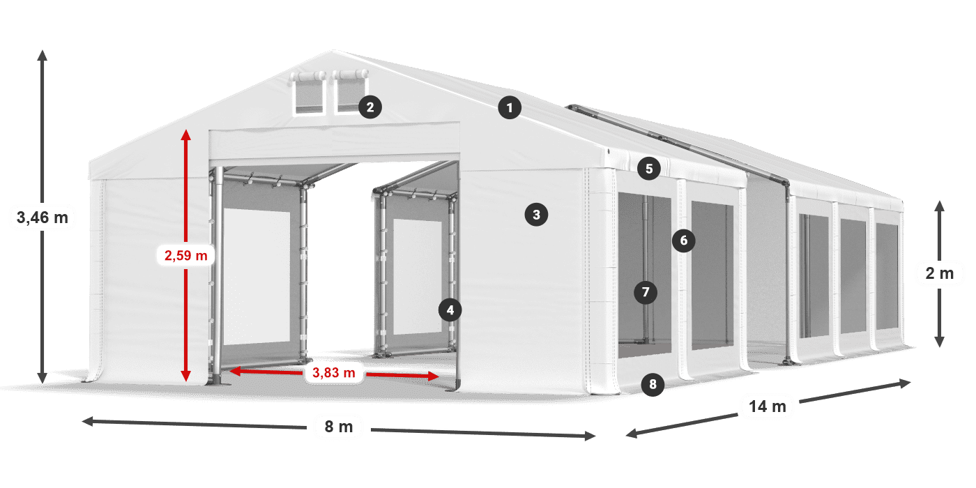 Střecha: FR 620 PVC Stěny: MS 580 PVC 2m legenda