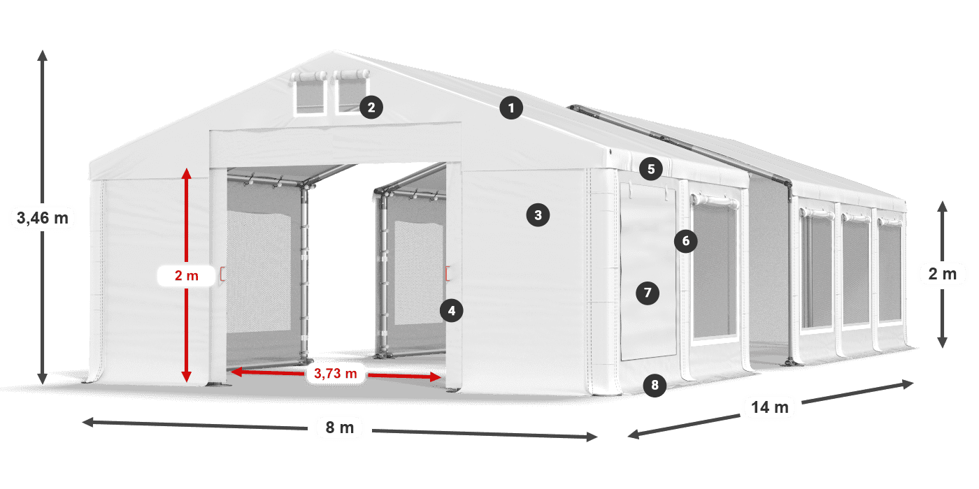 Střecha: FR 620 PVC Stěny: SD 500 PVC 2m legenda