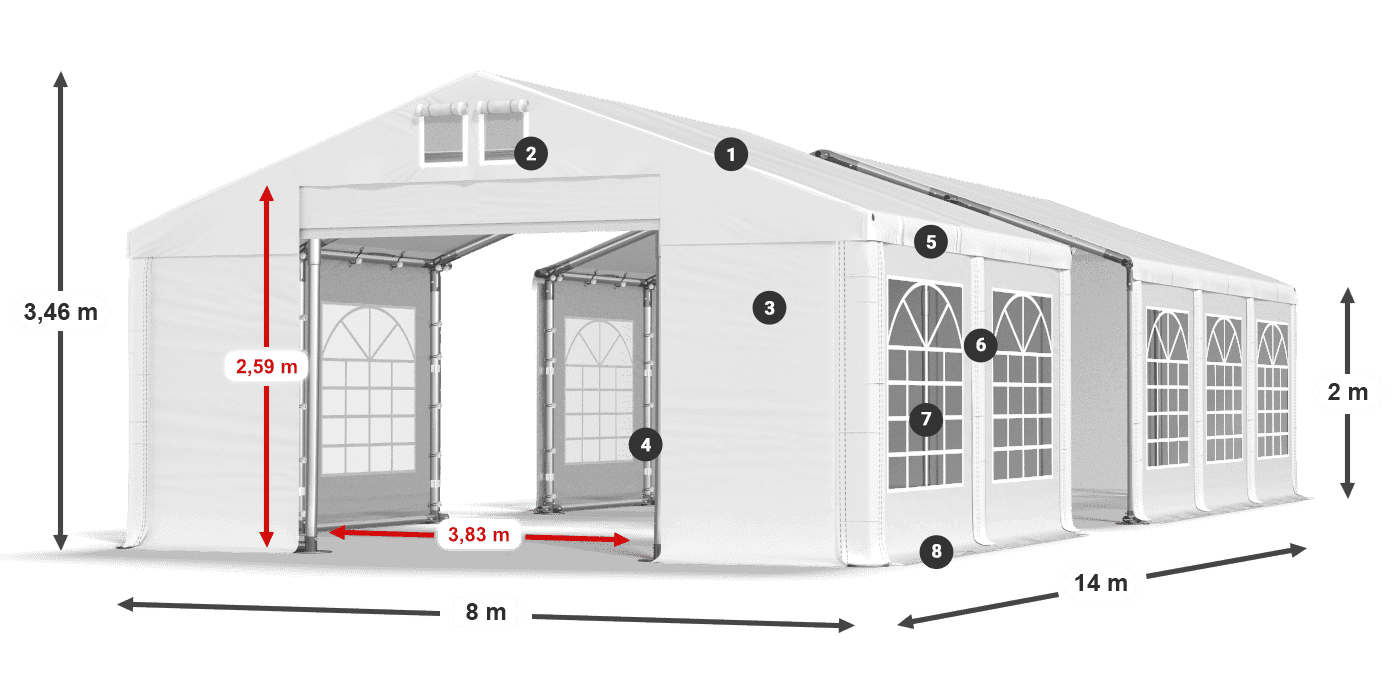 Střecha: MS 580 PVC Stěny: FR 620 PVC 2m legenda