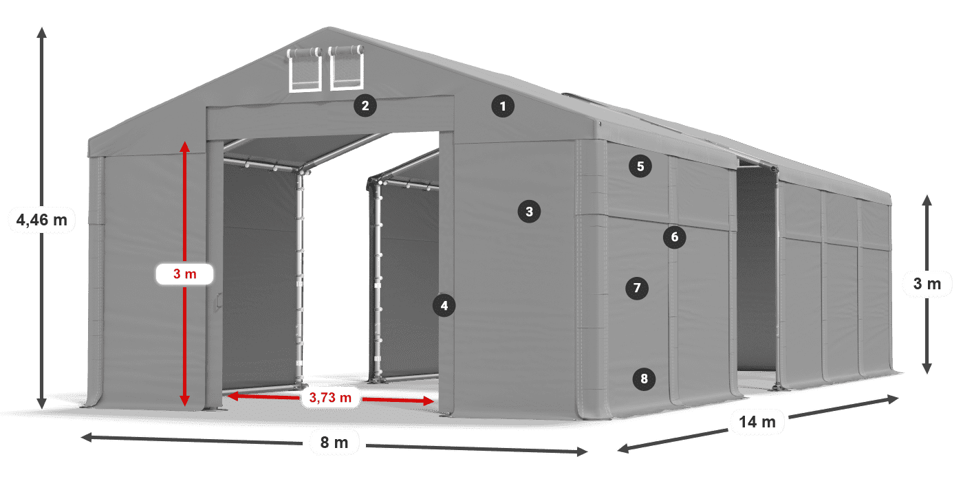 Střecha: FR 620 PVC Stěny: MS 580 PVC 3m legenda