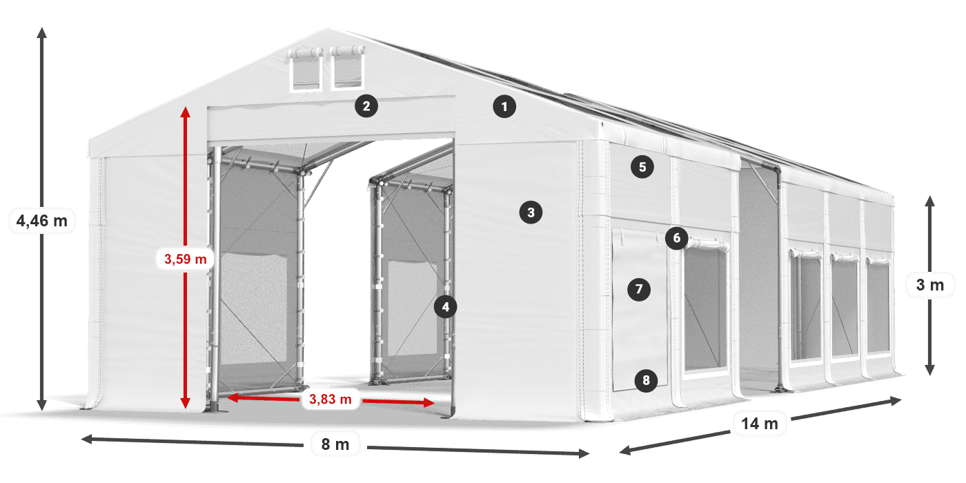Střecha: MS T 580 PVC Stěny: SD M 500 PVC 3m legenda