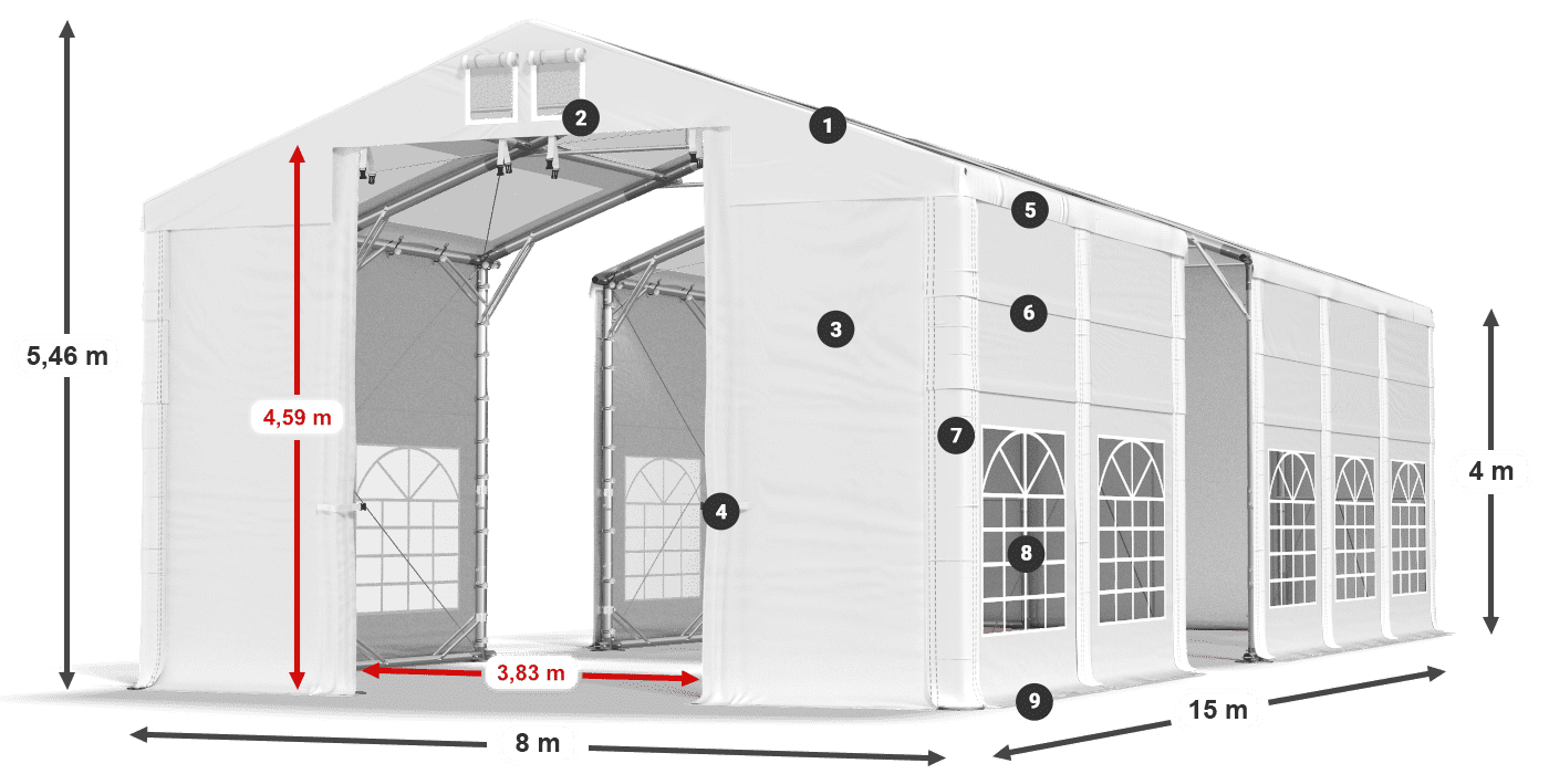 Střecha: MS T 580 PVC Stěny: SD 500 I PVC 4m legenda