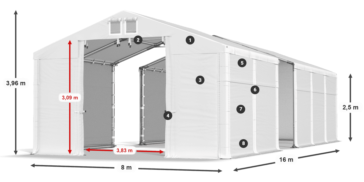 Střecha: FR 620 PVC Stěny: MS 580 PVC 2,5 m legenda