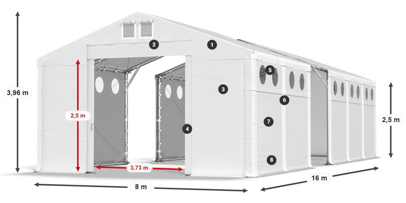 Střecha: MS 580 PVC Stěny: FR O 620 PVC 2,5 m legenda