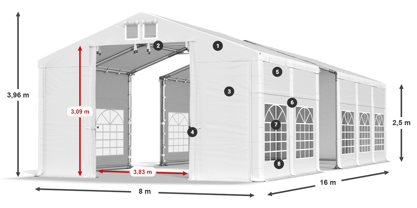 Střecha: MS 580 PVC Stěny: FR 620 PVC 2,5 m legenda