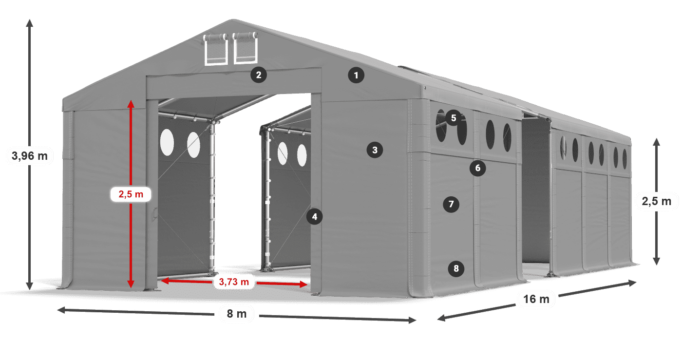Střecha: SD 560 PVC Stěny: MS O 580 PVC legenda 2,5m