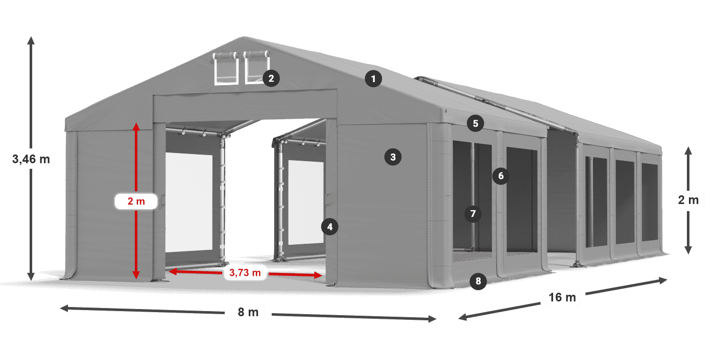 Střecha: FR 620 PVC Stěny: MS 580 PVC 2m legenda