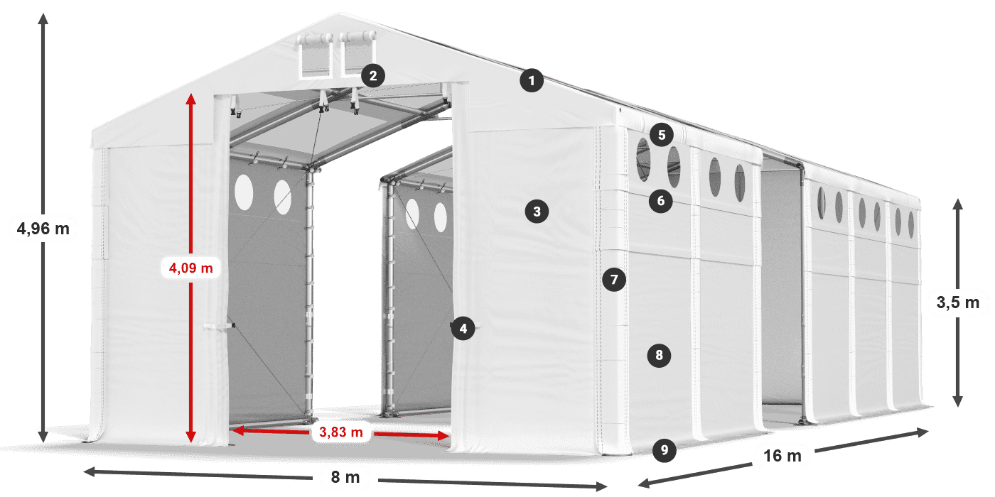 Střecha: MS T 580 PVC Stěny: MS O 580 PVC 3,5m legenda