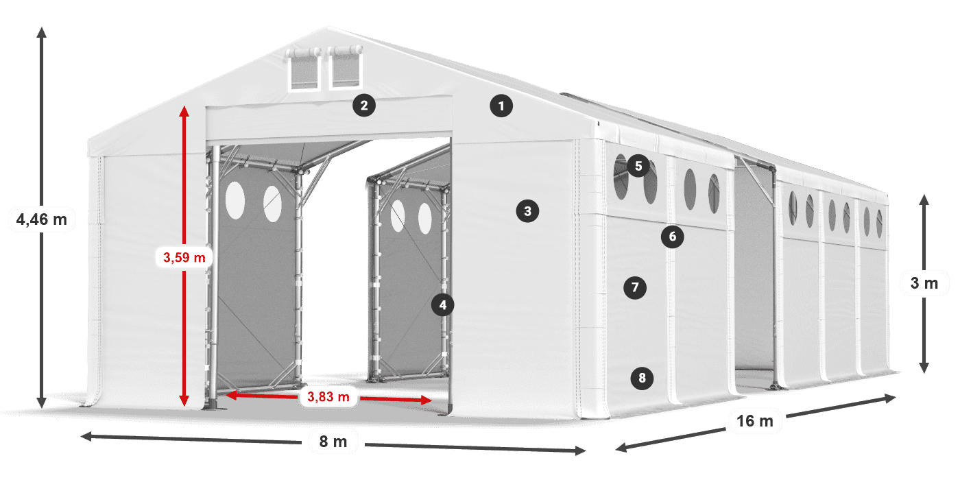 Střecha: MS 580 PVC Stěny: FR O 620 PVC 3m legenda
