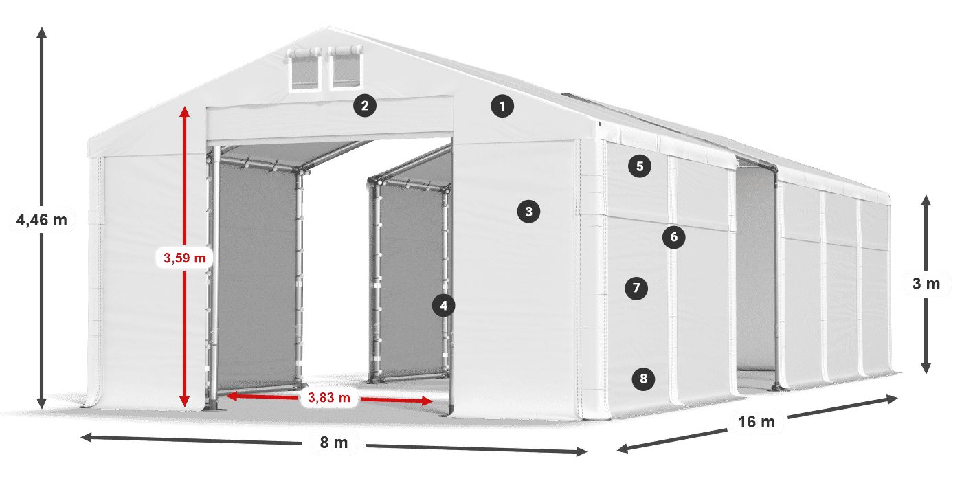 Střecha: MS 580 PVC Stěny: FR 620 PVC  3m legenda