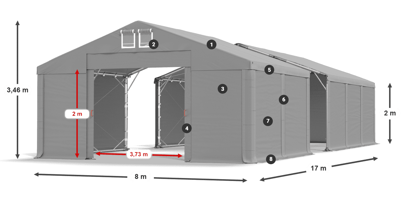 Střecha: FR 620 PVC Stěny: SD 580 PVC 2m legenda