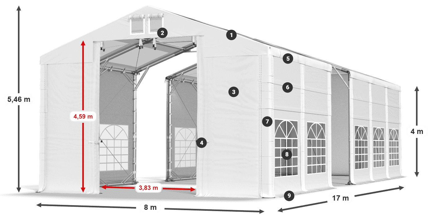 Střecha: MS T 580 PVC Stěny: SD 500 I PVC 4m legenda