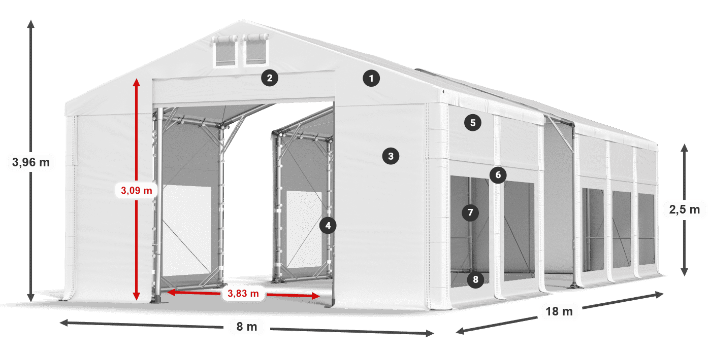 Střecha: FR 620 PVC Stěny: MS 580 PVC 2,5 m legenda
