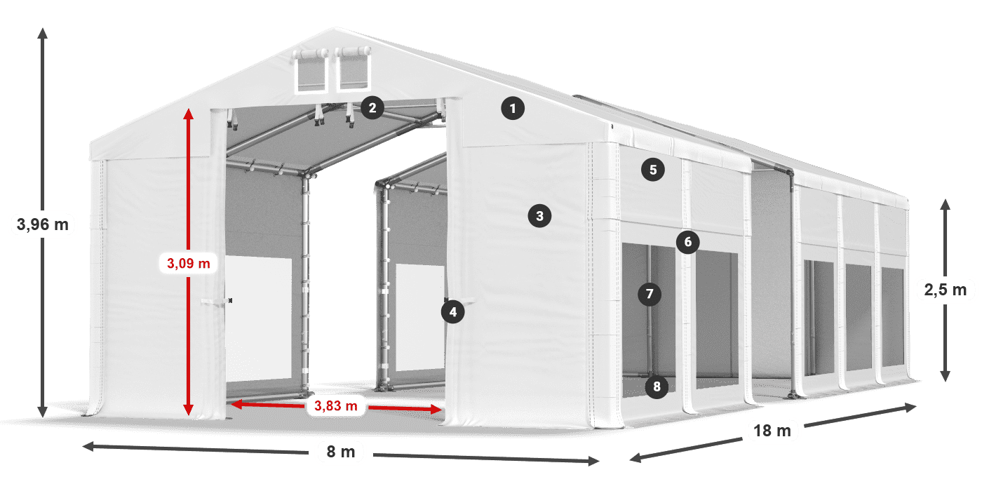 Střecha: FR 620 PVC Stěny: MS 580 PVC 2,5 m legenda