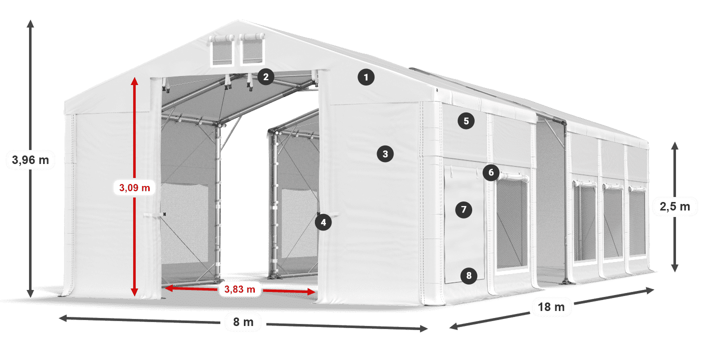 Střecha: MS 580 PVC Stěny: SD M 500 PVC 2,5 m legenda