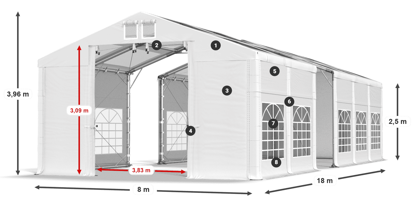 Střecha: MS 580 PVC Stěny: SD 500 PVC 2,5 m legenda