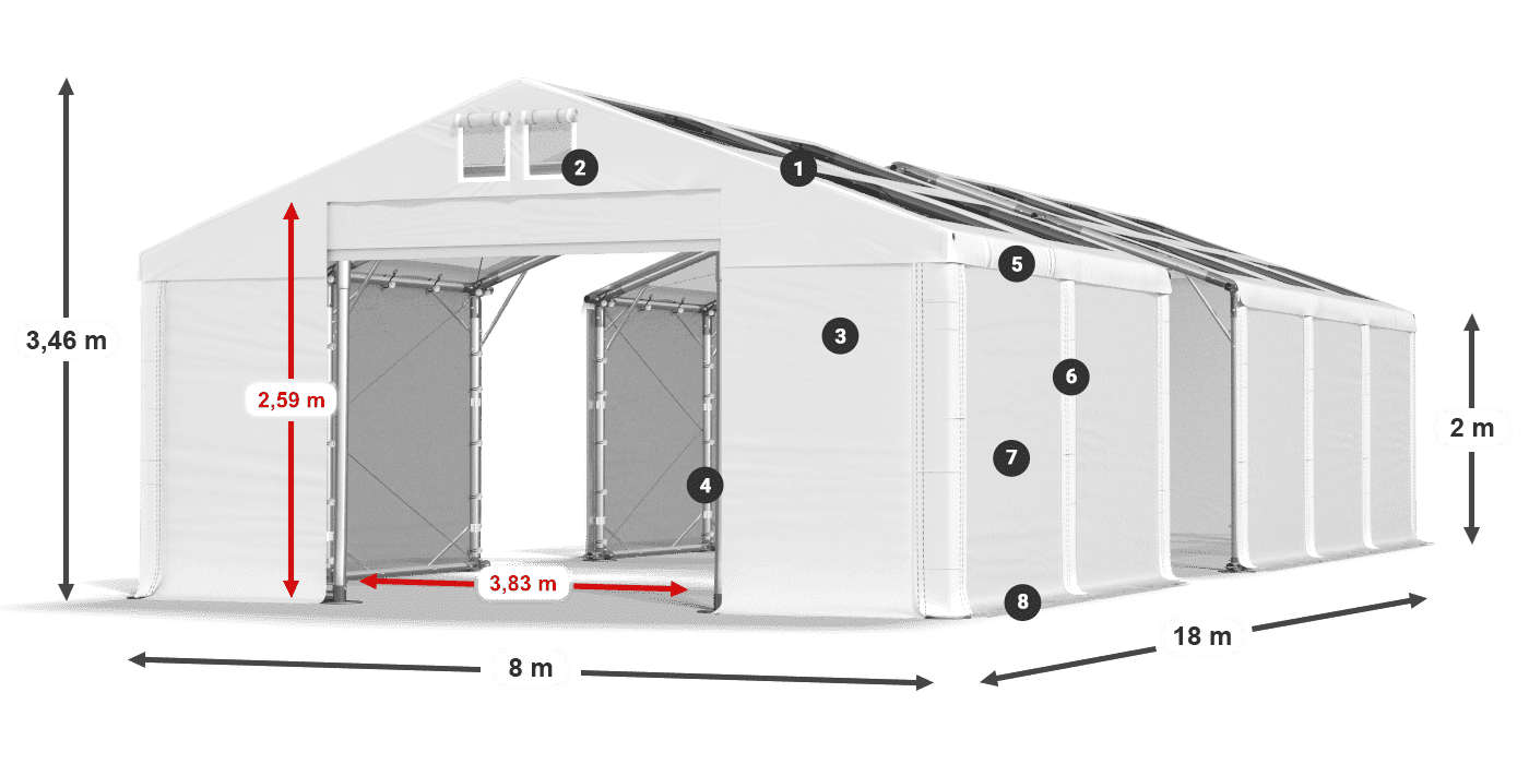 Střecha: MS T 580 PVC Stěny: FR 620 PVC 2m legenda