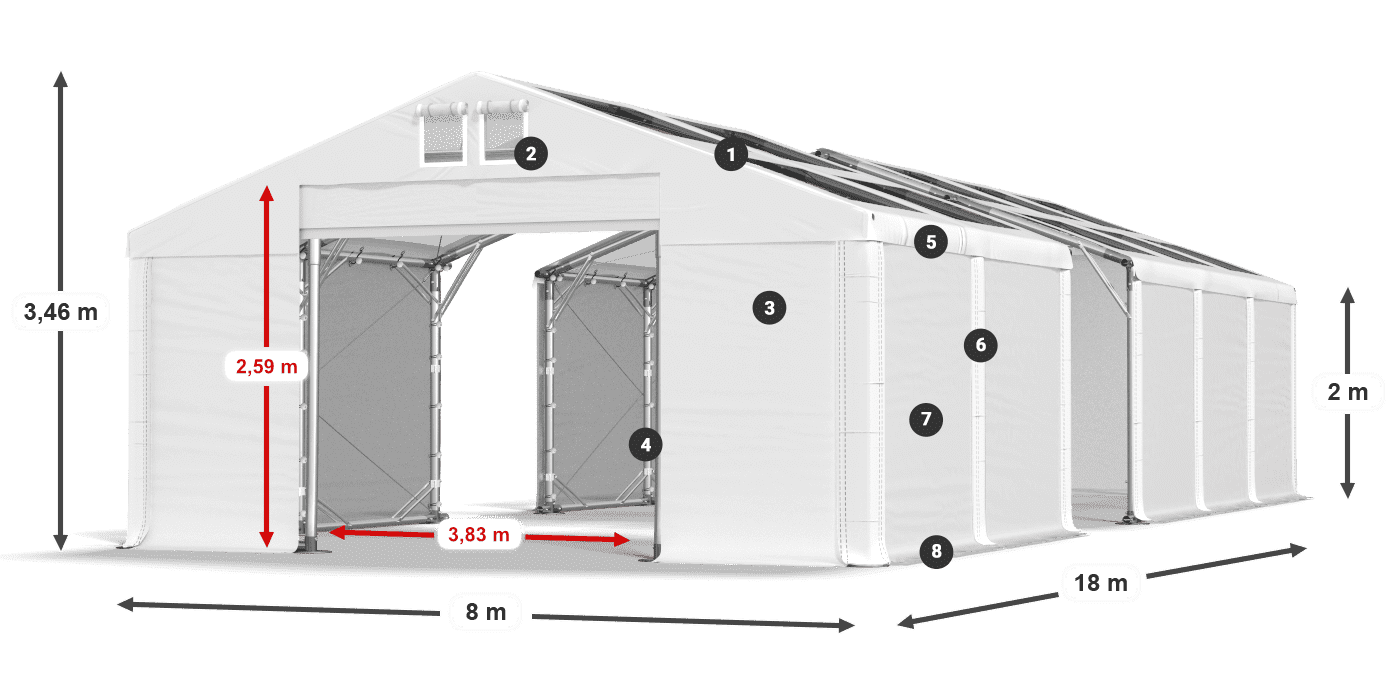 Střecha: MS T 580 PVC Stěny: FR 620 PVC 2m legenda