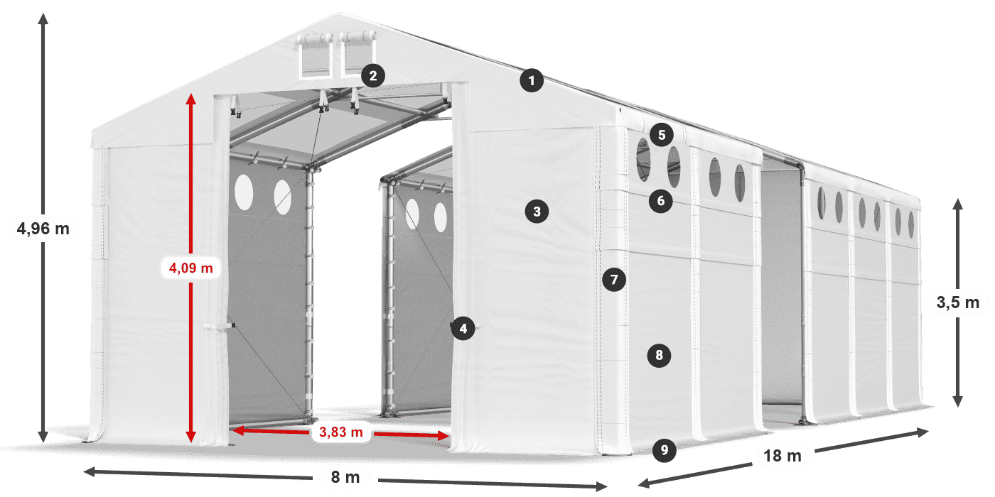 Střecha: MS T 580 PVC Stěny: MS O 580 PVC 3,5m legenda