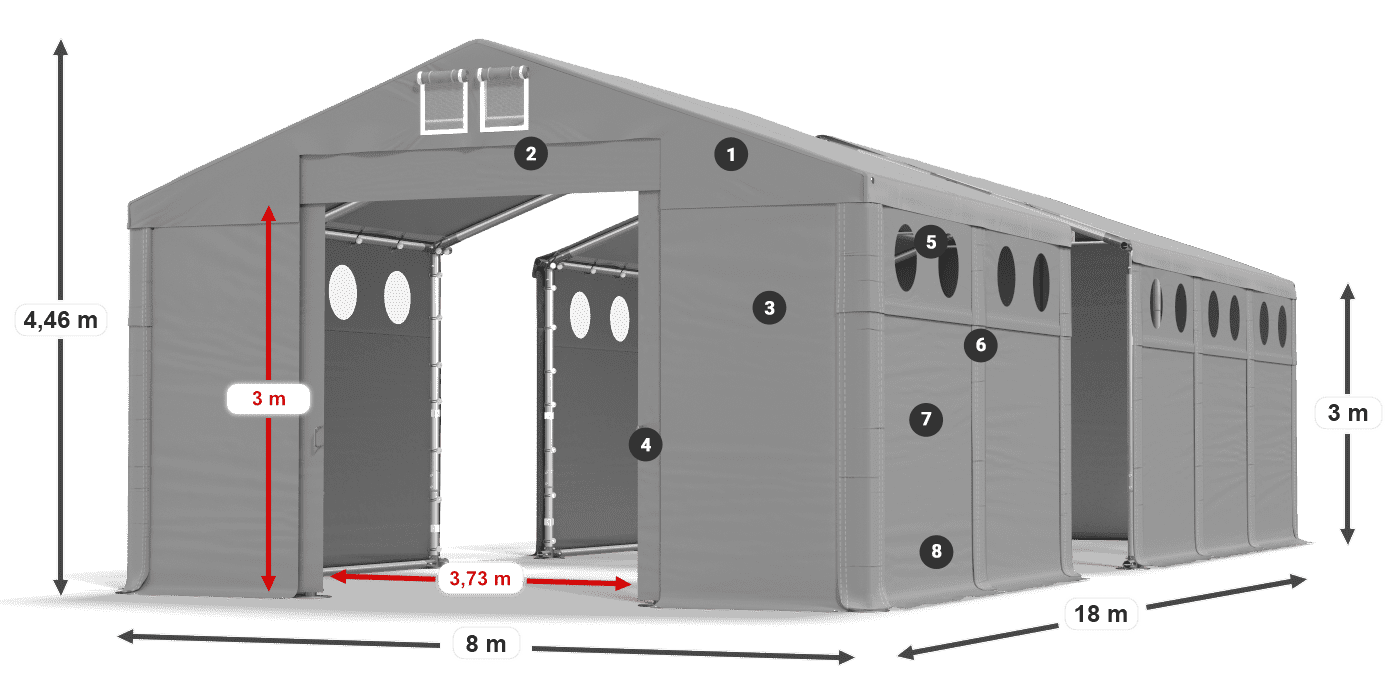 Střecha: FR 620 PVC Stěny: MS O 580 PVC 3m legenda