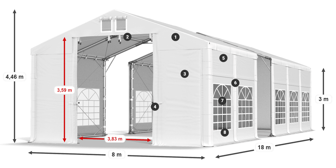 Střecha: MS 580 PVC Stěny: FR 620 PVC 3m legenda