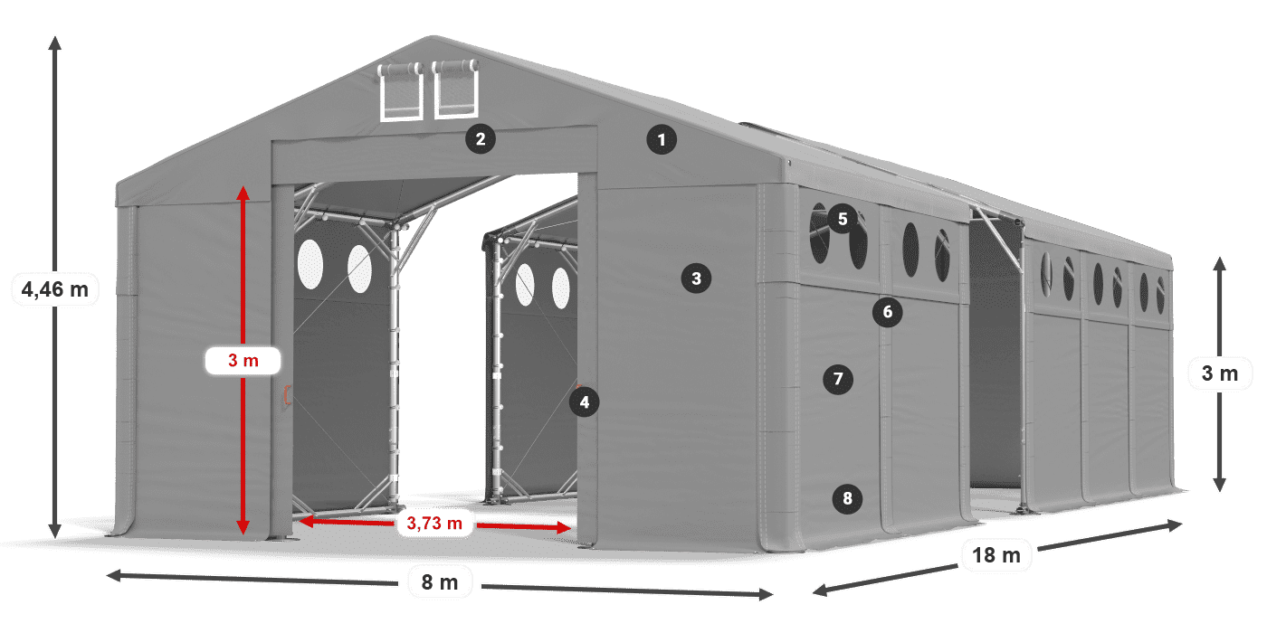 Střecha: MS 580 PVC Stěny: FR O 620 PVC 3m legenda