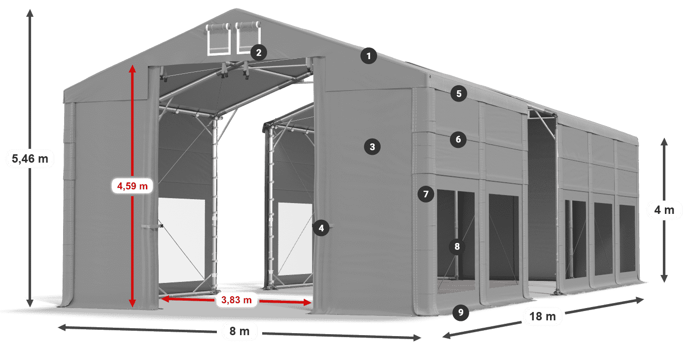 Střecha: MS 580 PVC Stěny: MS 580 PVC 4m legenda