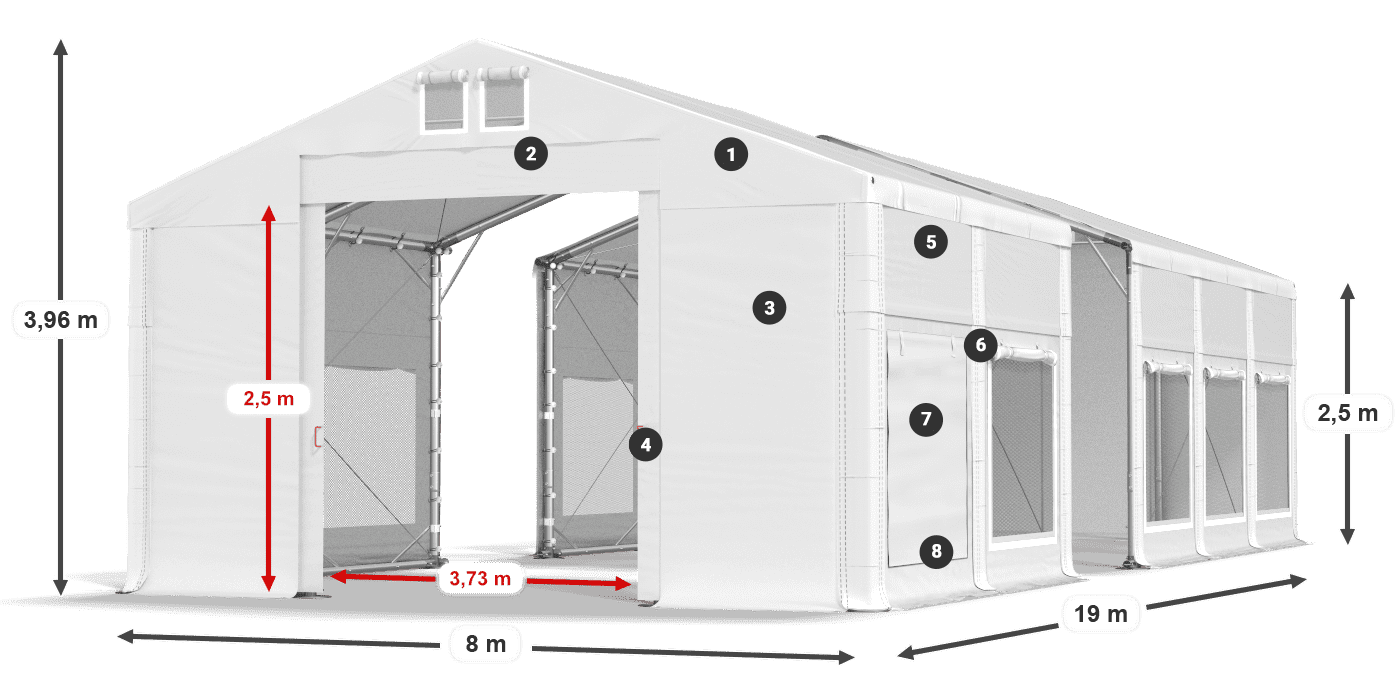 Střecha: MS 580 PVC Stěny: SD M 500 PVC 2,5 m legenda