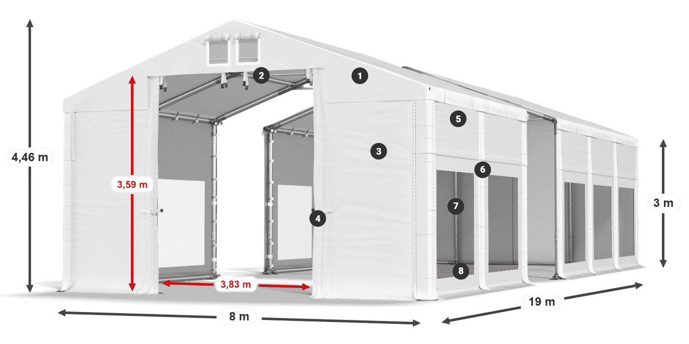 Střecha: FR 620 PVC Stěny: MS 580 PVC 3m legenda