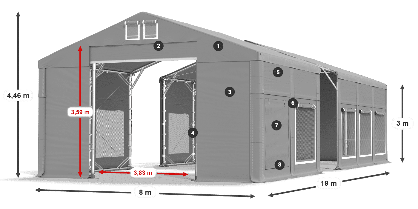 Střecha: FR 620 PVC Stěny: SD 500 PVC 3m legenda