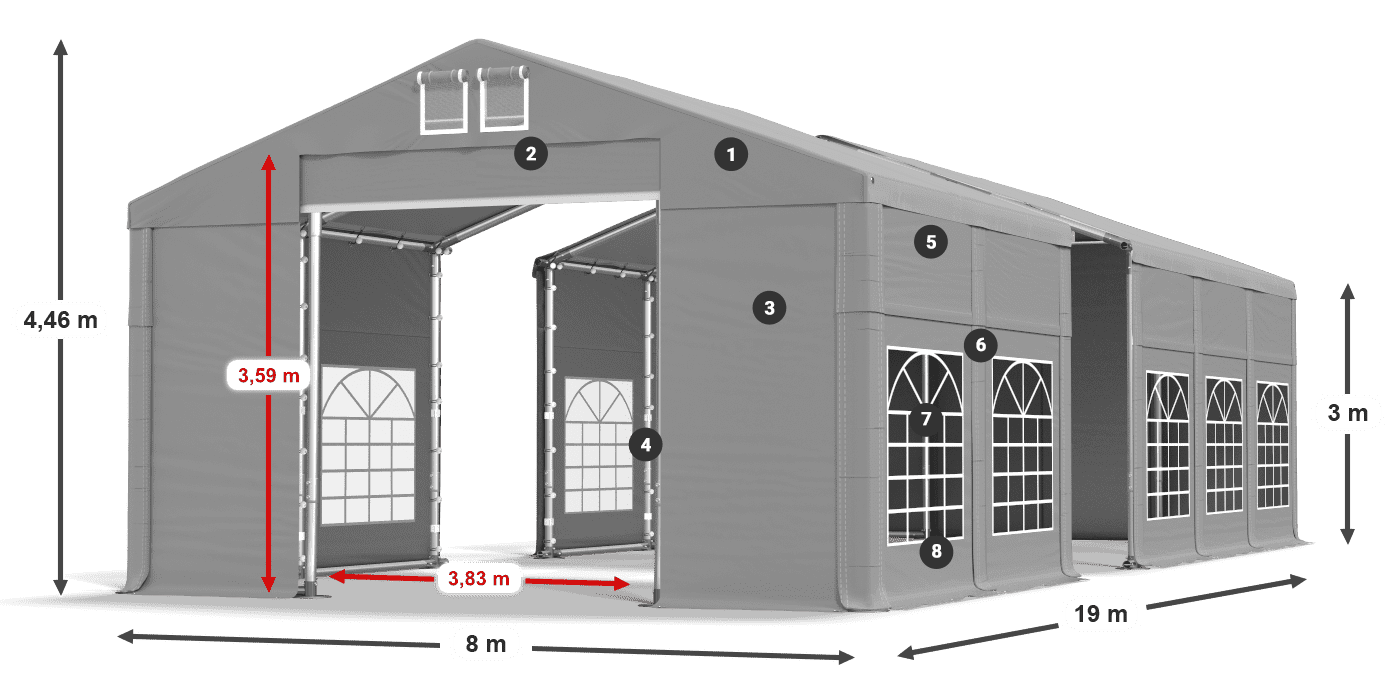 Střecha: FR 620 PVC Stěny: SD 500 PVC 3m legenda