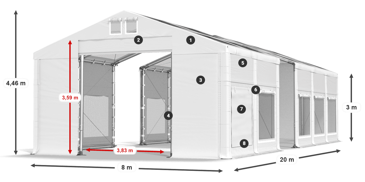Střecha: MS T 580 PVC Stěny: SD M 500 PVC 3m legenda