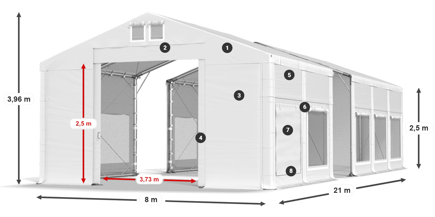 Střecha: MS 580 PVC Stěny: SD M 500 PVC 2,5 m legenda