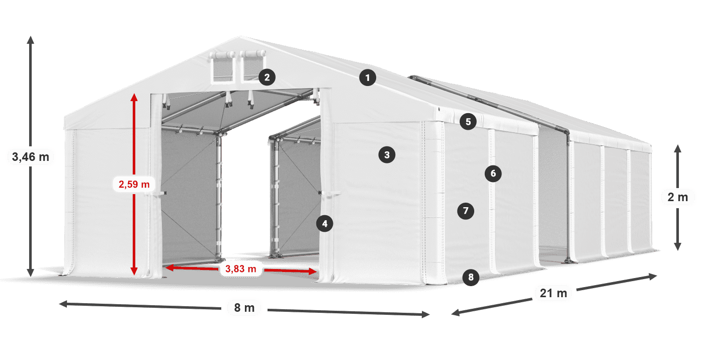 Střecha: MS 580 PVC Stěny: FR M 620 PVC 2m legenda