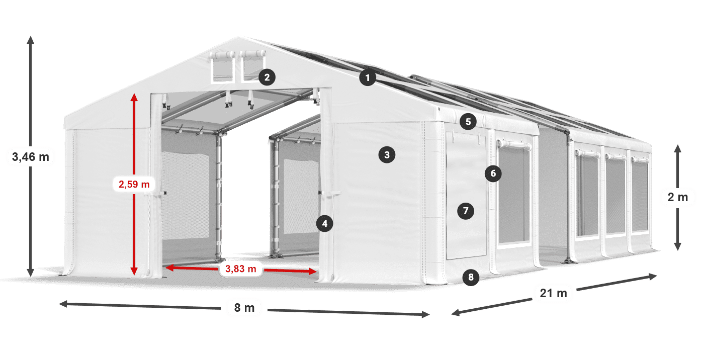 Střecha: MS T 580 PVC Stěny: SDM 500 PVC 2m legenda