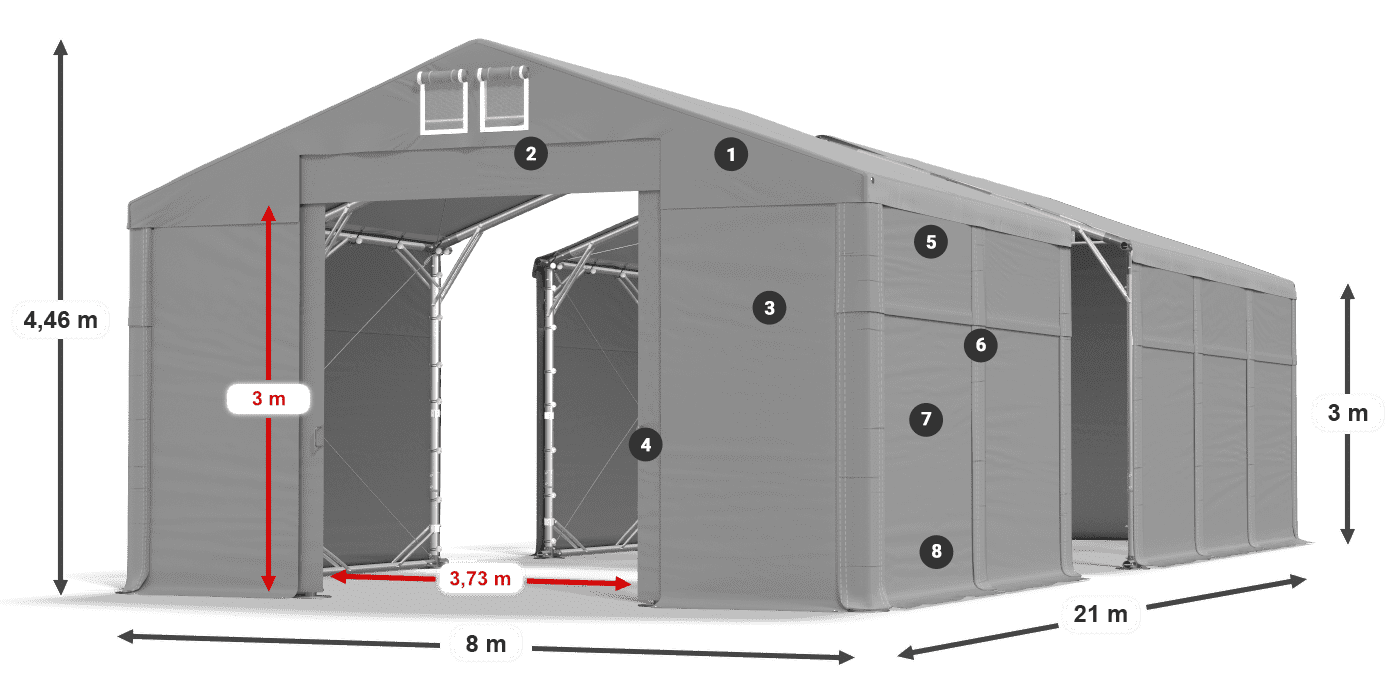 Střecha: FR 620 PVC Stěny: MS 580 PVC 3m legenda