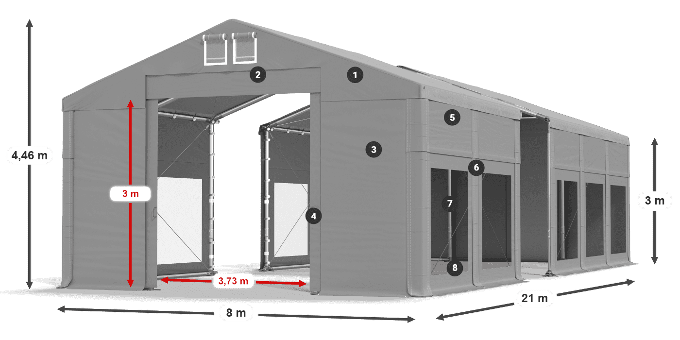 Střecha: FR 620 PVC Stěny: MS 580 PVC 3m legenda