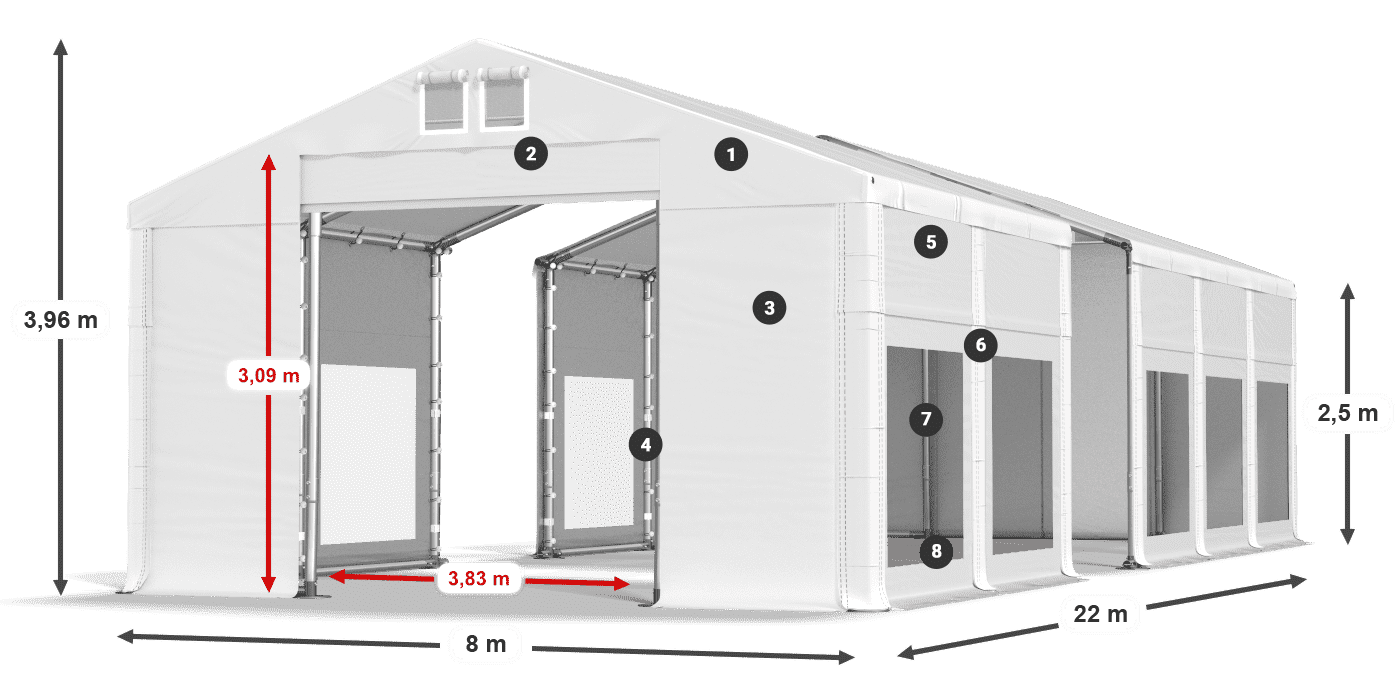 Střecha: FR 620 PVC Stěny: MS 580 PVC 2,5 m legenda