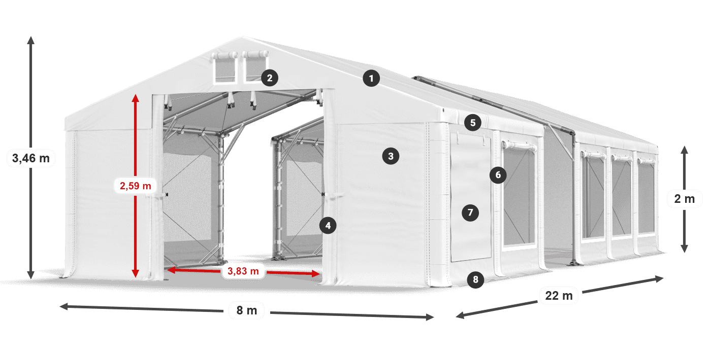 Střecha: MS 580 PVC Stěny: SD M 500 PVC 2m legenda