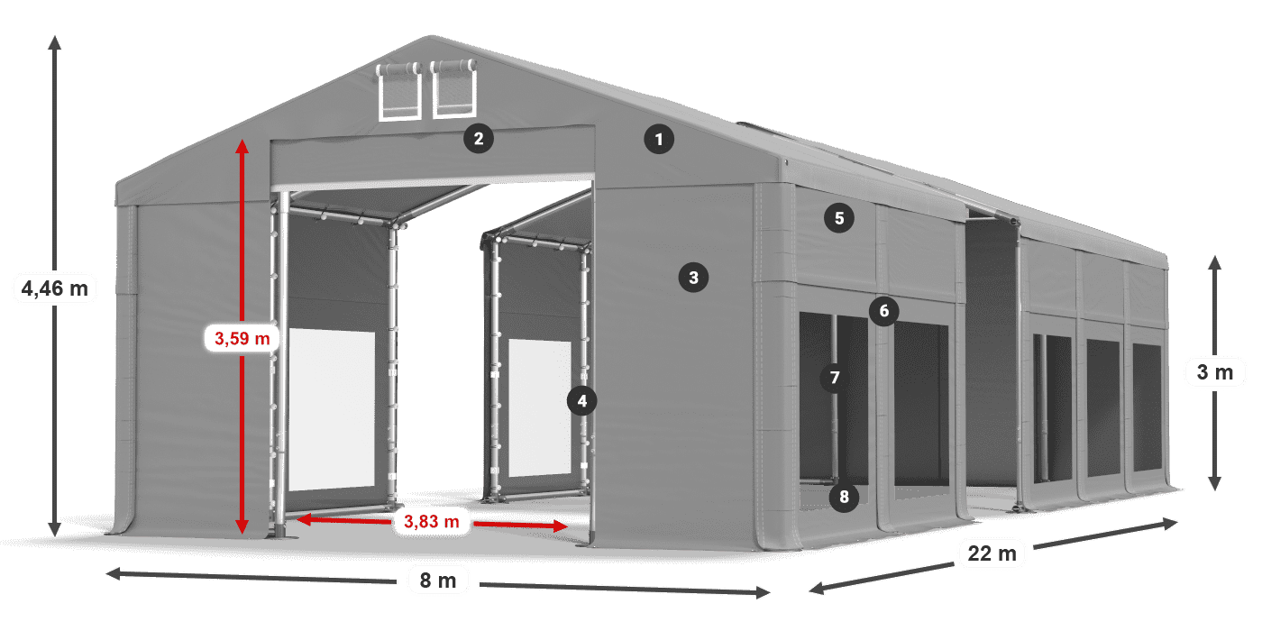 Střecha: FR 620 PVC Stěny: MS 580 PVC 3m legenda