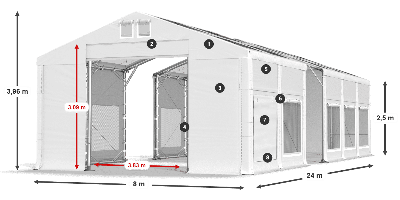 Střecha: MS T 580 PVC Stěny: SD M 500 PVC 2,5 m legenda