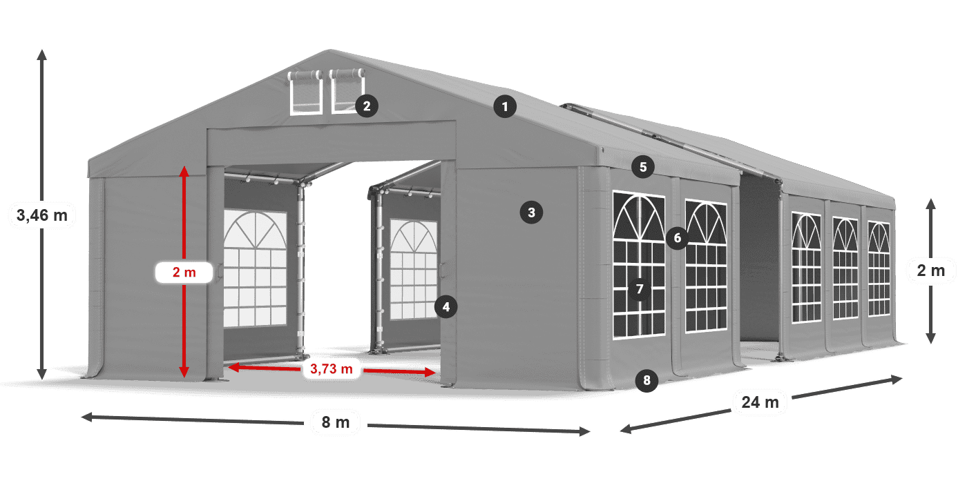 Střecha: FR 620 PVC Stěny: SD 500 PVC 2m legenda