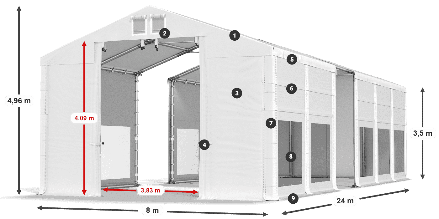 Střecha: FR 620 PVC Stěny: MS 580 PVC 3,5m legenda