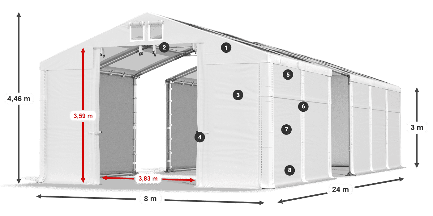 Střecha: MS T 580 PVC Stěny: FR 620 PVC 3m legenda