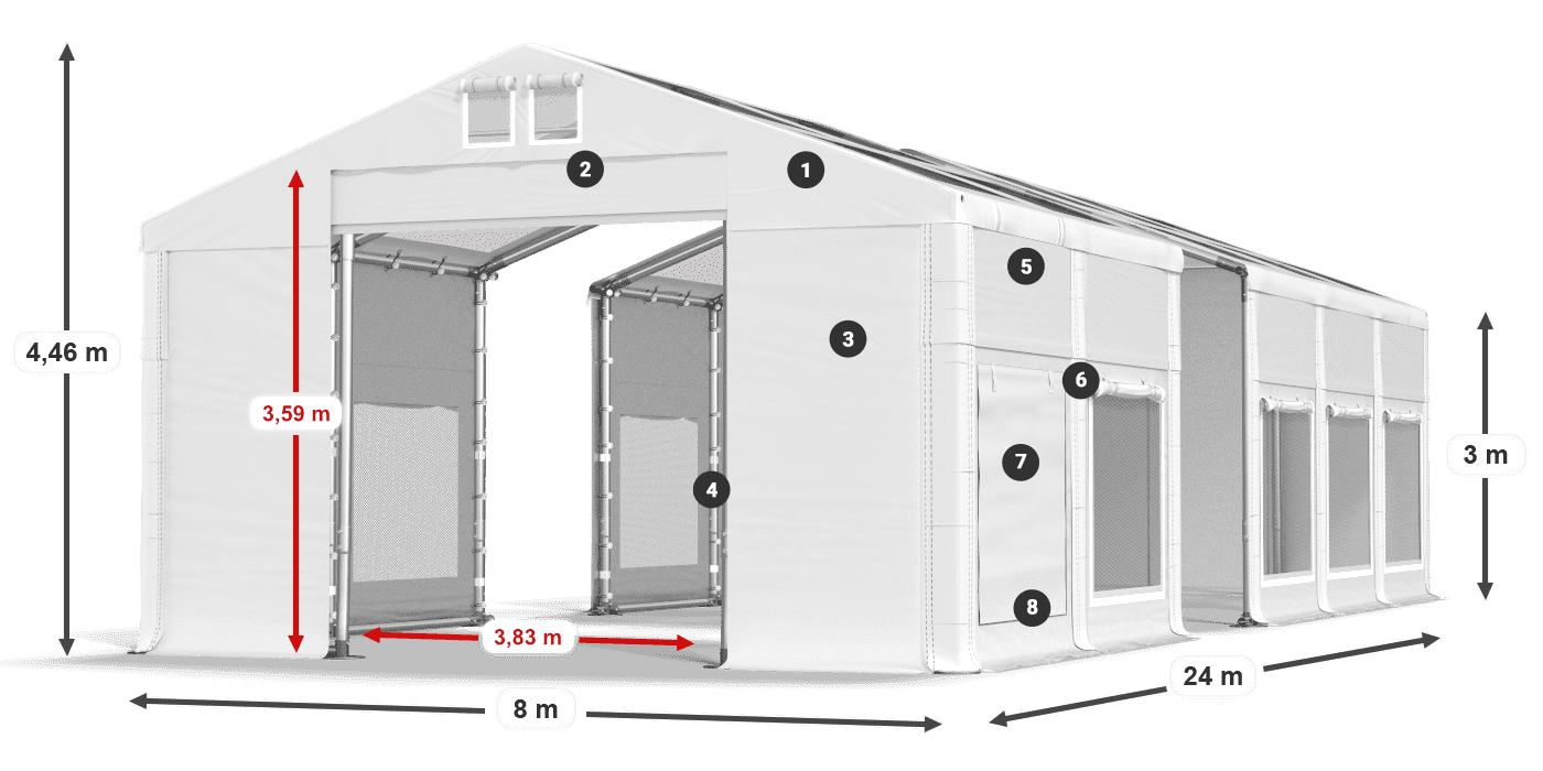 Střecha: MS T 580 PVC Stěny: SD M 500 PVC 3m legenda